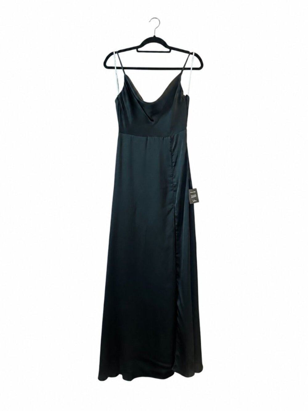 NWT Lulus Formal Invitation Black Satin Cowl Neck Maxi Dress Size S